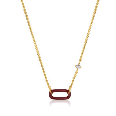 China FASHIONABLE Hot Selling Gold Plated 925 Sterling Silver Claret Red Enamel 18k Link Necklace for sale