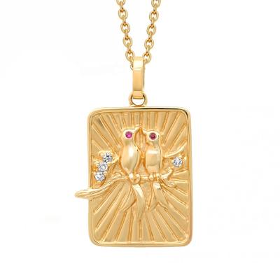 China CLASSIC New Arrival 18k Gold Plated 925 Sterling Silver Lovebirds Rectangle Necklace Valentines Jewelry for sale