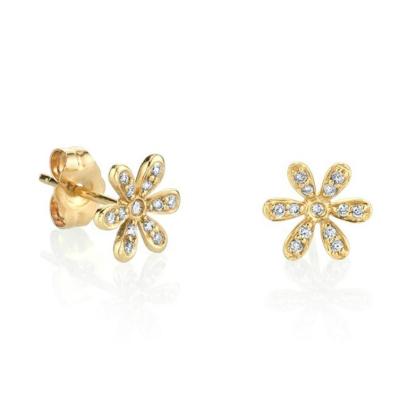 China 2021 TRENDY 18K Gold Vermeil 925 Sterling Silver Diamond Flower Stud Earrings For Women for sale