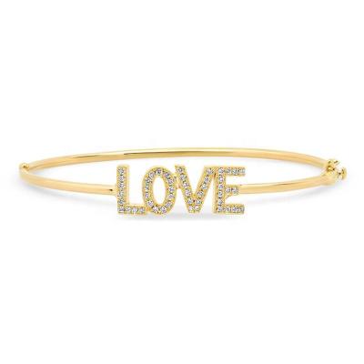 China Best Selling FASHIONABLE 18K Gold Plated Sterling Silver CZ Paved Love Charm Bangle Gold Bangle for sale