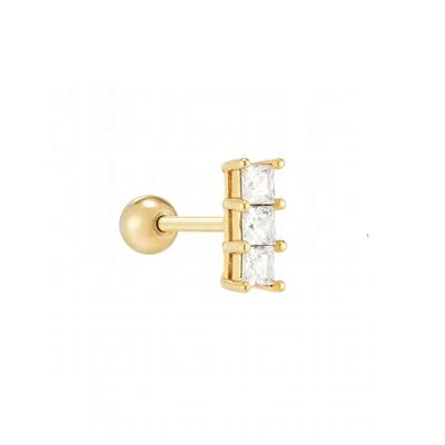 China CLASSIC popular 18k gold 925 sterling silver three cube zircon labret piercing earrings for sale