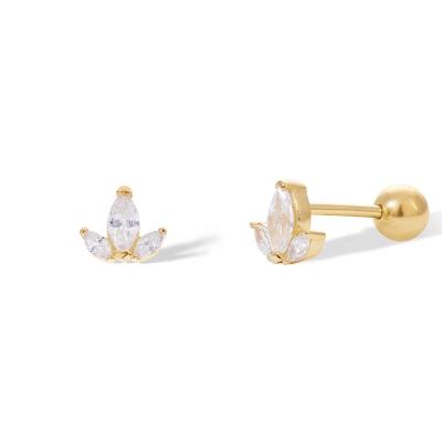 China New CLASSIC Design 18k Gold 925 Sterling Silver Lotus Inset Cubic Zirconia Ear Piercing Earrings for sale