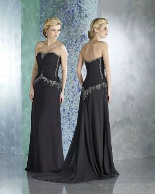 China Beautiful Strapless Beaded A-Line Chiffon Black Formal Long Dresses For Women for sale