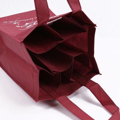 China Custom 120gsm Handled Or Other Color Tote Shopping Bag China 6 Bottle Shiny Wine Laminated Recycled Cheap PP Woven Bag for sale