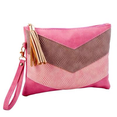 China Multifunctional Luxury PU Leather Hand Pouch Zipper Envelope Evening Bag Cosmetic Wristlet Handbag Designer with Tassel for Women for sale