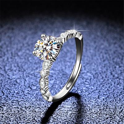 China Original CLASSIC Diamond Test Past Round Brilliant 925 Silver Cut 1 Carat D Color Moissanite Gemstone White Wedding Ring For Women for sale