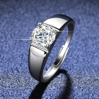 China CLASSIC Mens Ring Silver 925 Original 1 CT Diamond Test Past Brilliant Cut Classic Gemstone D Color Moissanite Wedding Rings Gift for sale