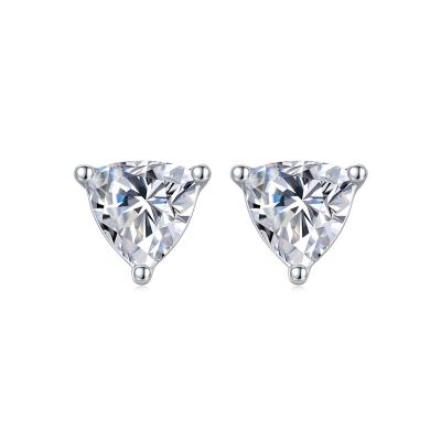 China CLASSIC Silver Brilliant Cut Diamond Test Past Total of 925 Original 1 Carat D Color Triangle Moissanite Stud Earrings Gemstone Jewelry for sale