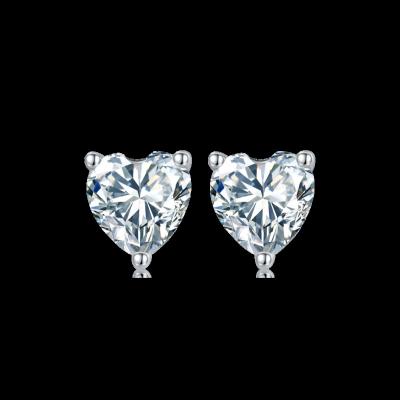 China CLASSIC 925 Silver Color Heart Moissanite Brilliant Stud Earrings Diamond Test Past Total 1 ct D Cut Original Love Gemstone Jewelry for sale