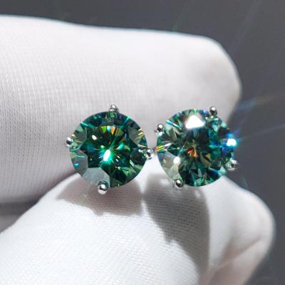 China Round Brilliant 925 Silver Original CLASSIC Cut Diamond Test Past Total 2 Carat Blue&Green Moissanite Gemstone Jewelry Stud Earrings for sale