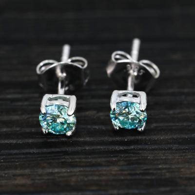 China CLASSIC Trendy Sparkle Diamond Test Past Blue Moissanite Stud Earrings Original 925 Silver Brilliant Cut Gemstone Sapphire Earrings for sale