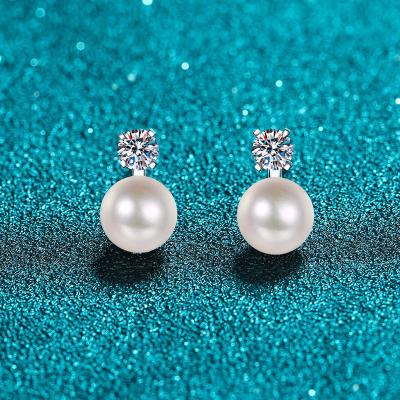 China CLASSIC Silver Brilliant Cut Diamond Test Past Total of 925 Original 0.6 Carat D Color Moissanite Pearl Drop Earrings Gemstone Jewelry for sale