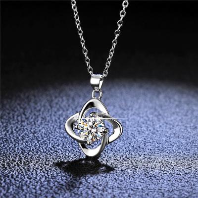 China Romantic 925 Original Silver Platinum Plated Diamond Test Past 1 Clover Brilliant Gemstone Moissanite Color D Cut Pendant Necklace for sale