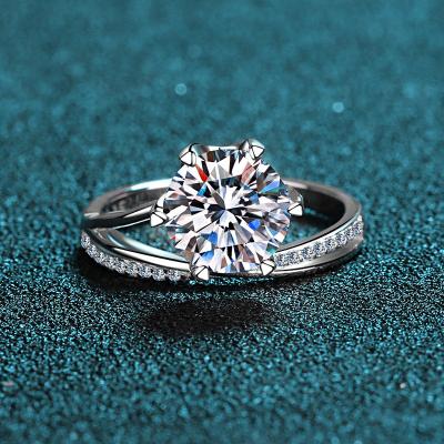 China Excellent Wedding Ring New Popular Gemstone Rings Diamond Test Past Sparkling Big Moissanite Cut 3,925 Carat Original Silver CLASSIC for sale