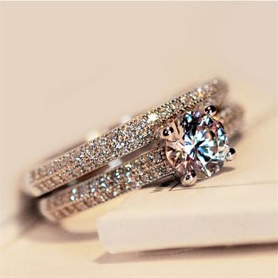 China High Quality Engagement Ring Set Women Classic Jewelry Zircon New Popular CLASSIC Round Cut Excellent For Wedding Girl Teen Gift for sale