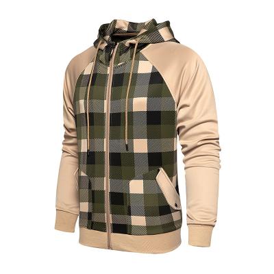 China Plus Size Autumn And Winter Plaid Stitching Zipper Pullover Long Sleeve Loose Collarless Striped Print Hooded Cardigan - for sale