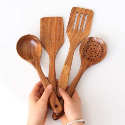 China Stocked Kitchen Combohome Kitchen Cookware Sets Natural Wooden Plug Utensil Non-Stick Hard Wooden Spatula for sale