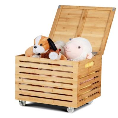 China Wooden Bamboo Storage Box Viable Toy Organizer Box Storage With Combohome 4 Wheels and Lids for sale