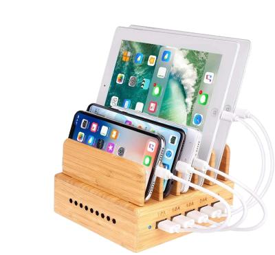 China Morden Combohome Bamboo Cable Charger Organizer Mobile Phone Charge Station with 5 Port USB Charger for sale