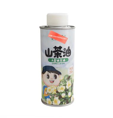 China Food 100ml - 550ml Customize Tabletop Oil Round Tin Can Food Grade Tinplate Olive Oil Can Material for sale