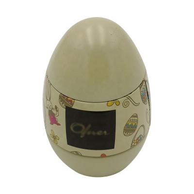 China Recyclable Sphere Tin Box Tin Case Tin Easter Eggs Shaped Candy Easter Trinket Bunny Dress Printing Decoration Alloy Metal for sale