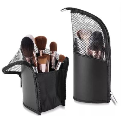 China Vintage PU Material Girls Brush Holder Storage Cosmetic Bags Make Up Tools Storage Table Organizer PU Mesh Bag for sale