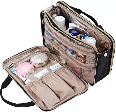 China Vintage 3 Layers Custom Clear Travel Toiletry Brush Cosmetic Case Bag Makeup Organizer Waterproof Hanging Folding Toilet Bag Bags for sale