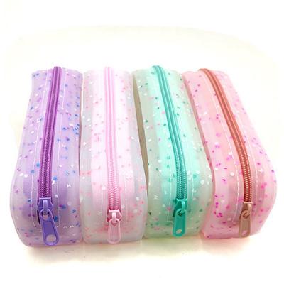 China Fashion Silicone Sequin Glare Pencil Pouch Girl Glitter Onion Powder Storage Pencil Case Translucent Bag for sale