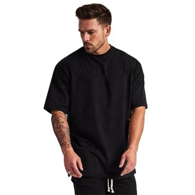 China Summer Anti-Wrinkle Solid Plain Oversized T-shirts Mens Cotton T-shirts 100% Custom Print Dropshoulder Sleeve Plus Size Breathable Men Tee for sale