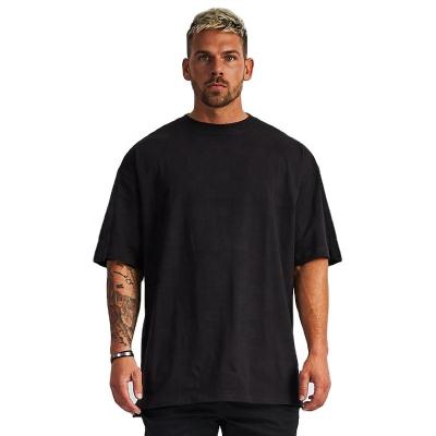 China 280gsm Sustainable Plus Size Cotton Men's T-Shirt Plain Dyed Dropshoulder Sleeve Tee Compressed OEM Service Men's Breathable T-Shirts for sale