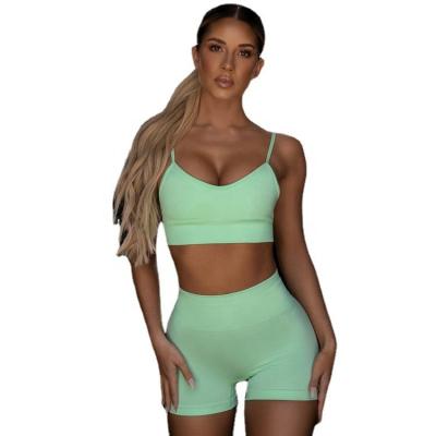 China Breathable Women's Seamless Yoga Sets Workout Sports Bra Shorts Breathable Gym Fitness Suit Mask High Waist Jogger Leggings Custom Made Suits for sale