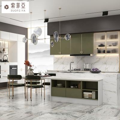 China Matt Finish Glass Kitchen MDF Easy Clean Modern Luxury Aluminum Door Cabinets Full Framed Cabinets Sets for sale