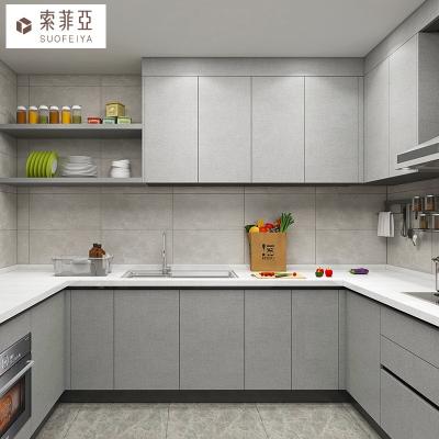 China 2021 Prefab Morden Gray Melamine Soft Touch Kitchen Easy Clean Cabinet Sideboards for sale