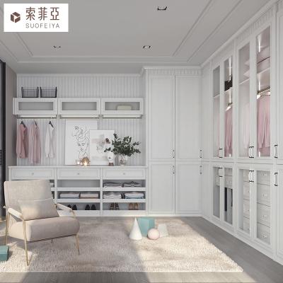 China Environmental Custom Bedroom Furniture Wardrobe Walk In Closet PVC Home Furniture Display And Storage Customer Designs Modern MDF Acceptable for sale