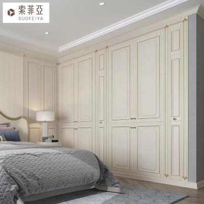 China Environmental European Style Customized Wooden Swing Door Wardrobe With Decoration Line for sale