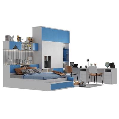 China Modern Customized Blue Bedroom Furniture Multifunctional Bed Kids Tatami Cabinet Storage Bed for sale