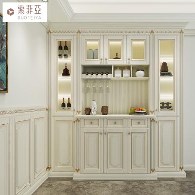 China SUOFEIYA Environmental Luxury European Style Glass Door Storage Cabinet Wooden Home Dining Cabinet for sale