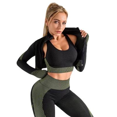 China Amazon Breathable Hot Sale Fitness Sports Two Piece Long Sleeve Jacket Zipper Tight Yoga Pants Set for sale