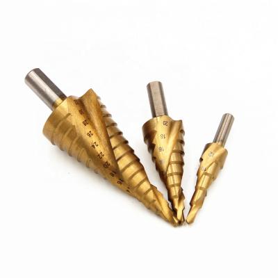 China HSS 3PC 4241 4-12-20-32mm Titanium Spiral Groove Triangular Handle Stepped Drill Bit Metal Drilling For Metal Plate for sale