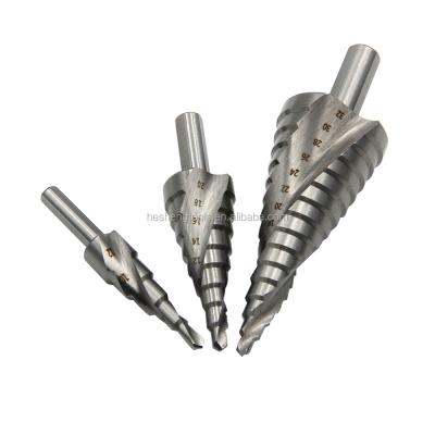 China Machine tools drilling 4-12 4-20 4-32mm hss wooden triangular spiral step drill bit set for sale