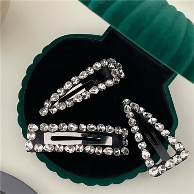 China Fashion Temperament Korean Fashionable Simple Women Rhinestone Hairpin Side Cut Geometric Water Drop BB Clip Hits Hair Clip for sale