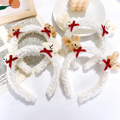 China Autumn And Winter Korean style rabbit ears headband girl cartoon plush fashion headband cute white hair band decoration for sale