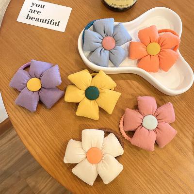 China A Fashion New Sun Flower Bow Flower Girl Hair Rope Ring Cute Ponytail Headdress Elastic Head Flower Plaid Main Girl Cloth Fashionable Elastic Band for sale