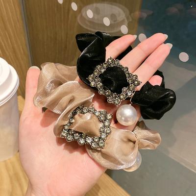 China French Retro Hair Accessories Luxury Head Rope Hair Accessories Large Intestine Hair Ring Rhinestone Hair Ties for sale