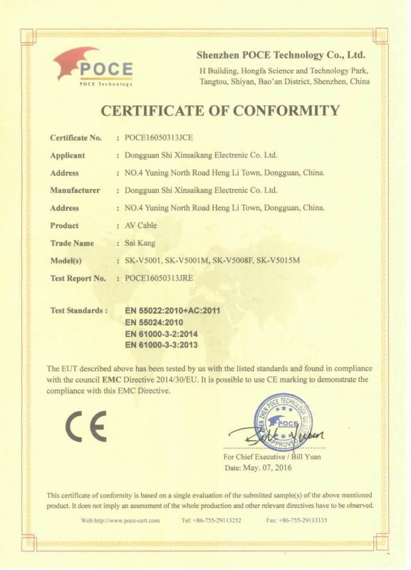 CE - Dongguan Xinsaikang Electronic Co., Ltd.