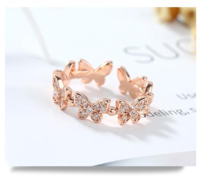 China CLASSIC Fashion 18K Real Gold Plated Open Fitted Copper Zircon Rings Women Ring Fashion Jewelry Butterfly Ring CZ for sale