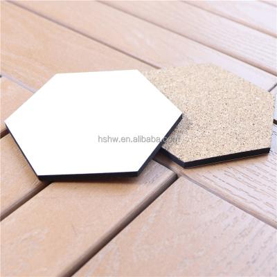 China Printable Hexagon 95mm Cork Base Coasters Blank Wooden Sublimation Custom Made Wholesale Viable MDF for sale