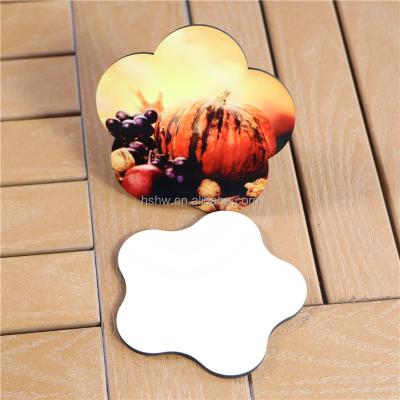 China Viable Wholesale DIY Sublimation Printing 95mm Flower Shape MDF White Cork Coasters for sale