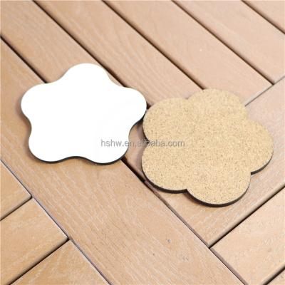 China Sublimation Dye Sublimation Heat Press High Quality Custom Flower Shape Wooden Cork Coasters Blank Cork Coasters for sale