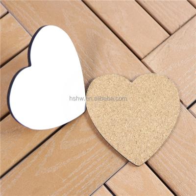 China Personalized Empty MDF Viable Cork Coasters Custom Printable Shape Sublimation Wooden Heart for sale